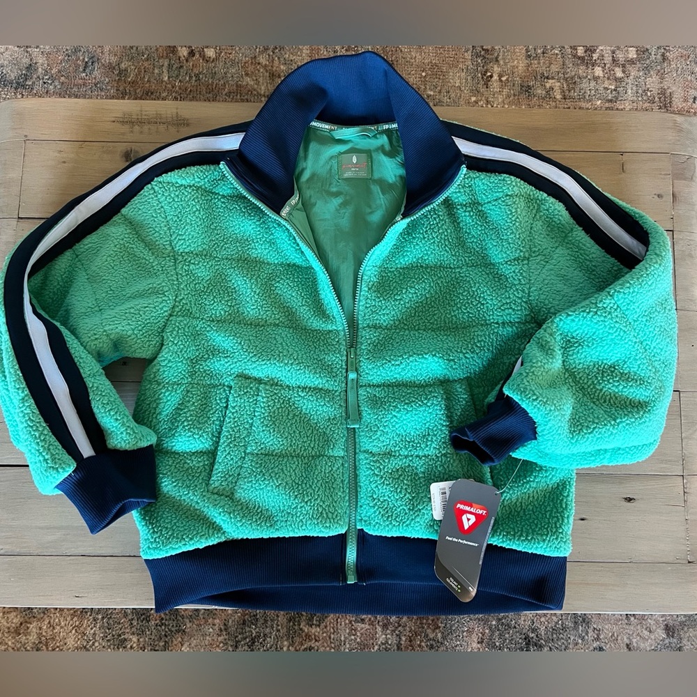 Free People Women's Green Fleece Jacket with Blue Accents Small - Picture 2 of 7